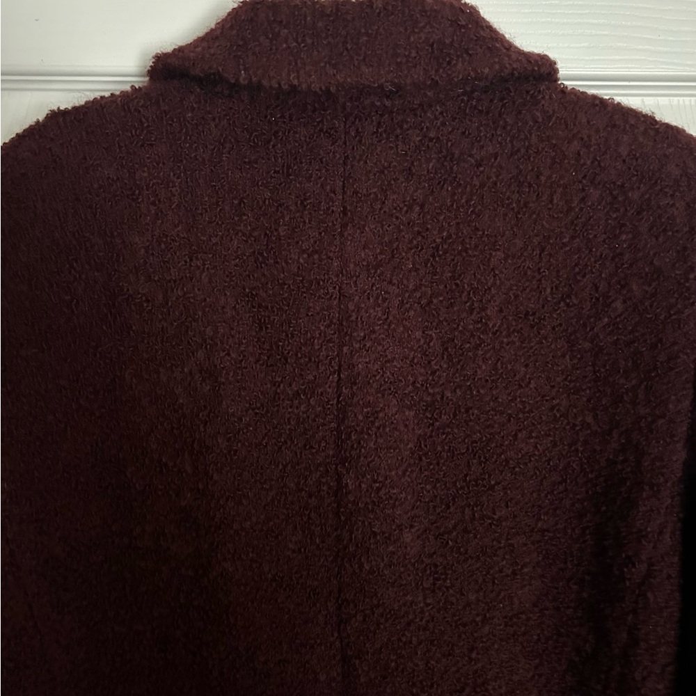 Talbots Vintage Burgundy Wine Boucle’ Long Elegant Wool Blend Overcoat Size 14 - Picture 9 of 10